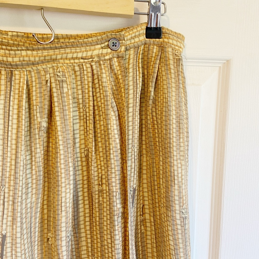 100% Silk Maxi Skirt with Pockets Vintage Button Closure Earthy Cottage Core